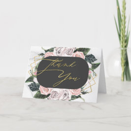 水彩ピンクとゴールドの花のバラの感謝カード サンキューカード