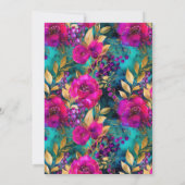 水彩ピンクとティール(緑がかった色)花甘16 招待状 (裏面)