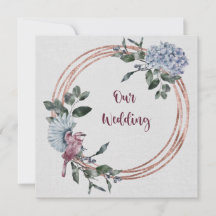 水彩ピンクとバーガンディーの花と鳥