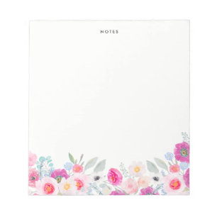 水彩ピンクとパープルアネモンスガーランドフローラ ノートパッド