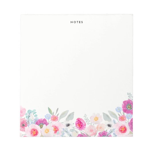 水彩ピンクとパープルアネモンスガーランドフローラ ノートパッド (正面)