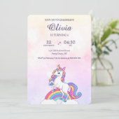 水彩ピンクとパープルユニコーン誕生日 招待状 (スタンド正面)