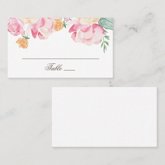 水彩ピンクとピーチガーデンのフローラ結婚ズ プレイスカード (正面/裏面)