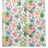 水彩ピンクとピーチ牡丹パター シャワーカーテン (正面)