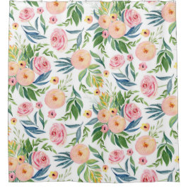 水彩ピンクとピーチ牡丹パター シャワーカーテン