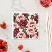 水彩ピンクとブルゴーニュのフローラ スタンダードカクテルナプキン (インサイチュ)