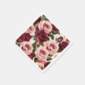 水彩ピンクとブルゴーニュのフローラ スタンダードカクテルナプキン (角)