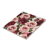 水彩ピンクとブルゴーニュのフローラ タイル (側面)