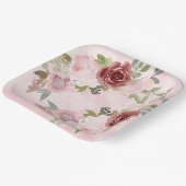 水彩ピンクとブルゴーニュの花紙プレート ペーパープレート (傾斜あり)