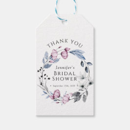 水彩ピンクとブルーの花 ブライダルシャワー ギフトタグ