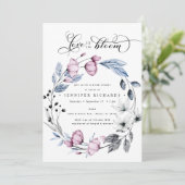 水彩ピンクとブルーの花 ブライダルシャワー 招待状 (スタンド正面)
