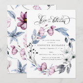 水彩ピンクとブルーの花 ブライダルシャワー 招待状 (正面/裏面)