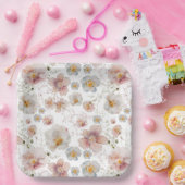 水彩ピンクとブルーの野生の花のブライズシャワー ペーパープレート (パーティー)