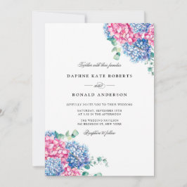 水彩ピンクとブルーアジサイ結婚ズ 招待状