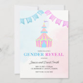 水彩ピンクとブルーサーカステントジェンダーの明け 招待状 (正面)