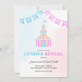 水彩ピンクとブルーサーカステントジェンダーの明け 招待状