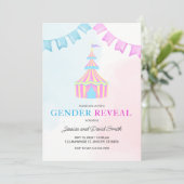 水彩ピンクとブルーサーカステントジェンダーの明け 招待状 (スタンド正面)