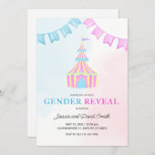 水彩ピンクとブルーサーカステントジェンダーの明け 招待状 (正面/裏面)