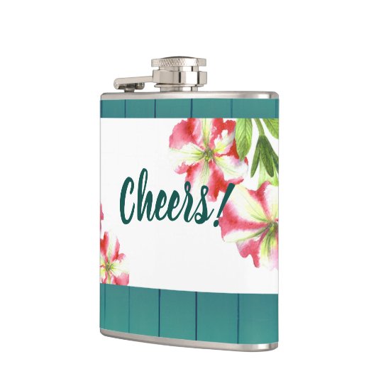 水彩ピンクとホワイトペチュニアイラストレーション フラスク (左)