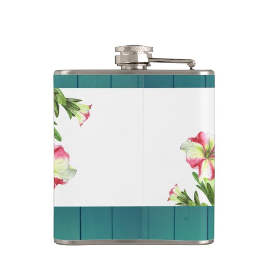 水彩ピンクとホワイトペチュニアイラストレーション フラスク (裏面)