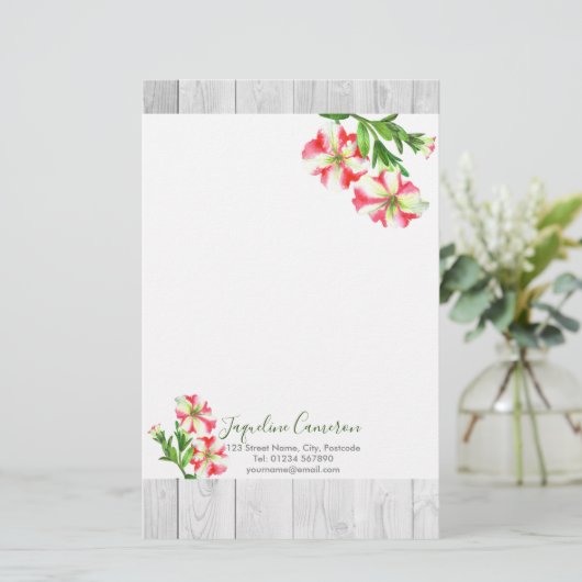 水彩ピンクとホワイトペチュニアイラストレーション 便箋 (スタンド正面)