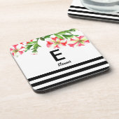 水彩ピンクとホワイトペチュニアデザイン コースター (左側)