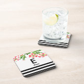 水彩ピンクとホワイトペチュニアデザイン コースター (右側)