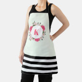 水彩ピンクとホワイトローズリース円 エプロン (インサイチュ)