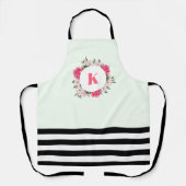 水彩ピンクとホワイトローズリース円 エプロン (正面)