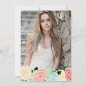 水彩ピンクとミントの花キンセアニェラ 招待状 (裏面)