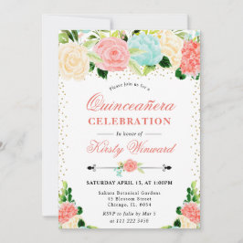 水彩ピンクとミントの花キンセアニェラ 招待状