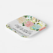 水彩ピンクとミントフラワーズ誕生日 ペーパープレート (傾斜あり)