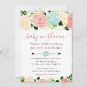 水彩ピンクとミント花ベビーシャワー 招待状 (正面)