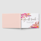 水彩ピンクと桃の秋結婚フローラの舌 ゲストブック (全面)