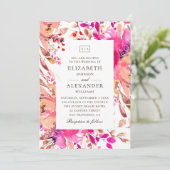 水彩ピンクと桃フローラ庭園の結婚式 招待状 (スタンド正面)