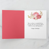 水彩ピンクと白のフローラカボチャ誕生日 カード (内部)