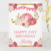 水彩ピンクと白のフローラカボチャ誕生日 カード (黄色い花)