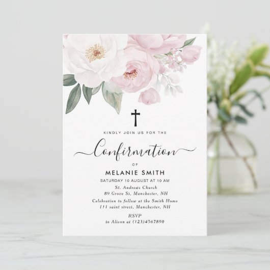 水彩ピンクと白のフローラ 招待状 (スタンド正面)