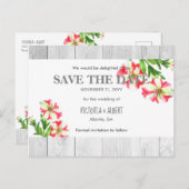 水彩ピンクと白のペチュニア日付を保存 案内ポストカード (正面/裏面)