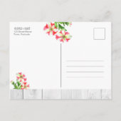 水彩ピンクと白のペチュニア日付を保存 案内ポストカード (裏面)