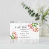 水彩ピンクと白のペチュニア日付を保存 案内ポストカード (スタンド正面)