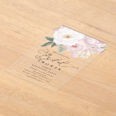 水彩ピンクと白の花ブライダルシャワー アクリル招待状 (レイダウン)