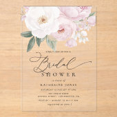 水彩ピンクと白の花ブライダルシャワー アクリル招待状 (正面)