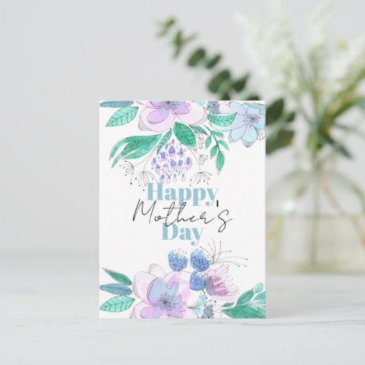 水彩ピンクと紫のお母さんの日 ポストカード (スタンド正面)