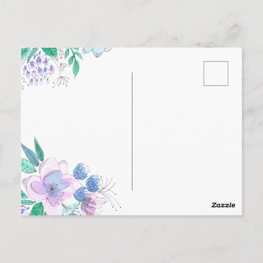 水彩ピンクと紫のお母さんの日 ポストカード (裏面)