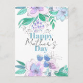 水彩ピンクと紫のお母さんの日 ポストカード (正面)
