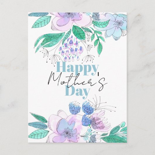水彩ピンクと紫のお母さんの日 ポストカード (正面)