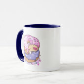 水彩ピンクと紫のドーナツに散水器 マグカップ (正面左)
