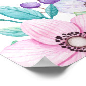 水彩ピンクと紫のフローラ結婚の歓迎 ポスター (角)