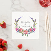 水彩ピンクと紫のフローラ結婚ズ スタンダードカクテルナプキン (インサイチュ)